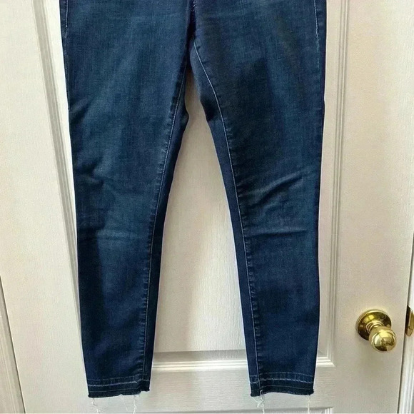Topshop Moto Leigh Skinny Jeans Ankle Cropped Mid Rise Raw Hem Dark Wash Blue 26 - Picture 8 of 15